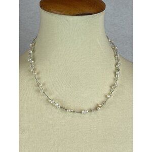 Vintage Faux Freshwater Pearl Clear Bead Multi-Strand Necklace Dainty